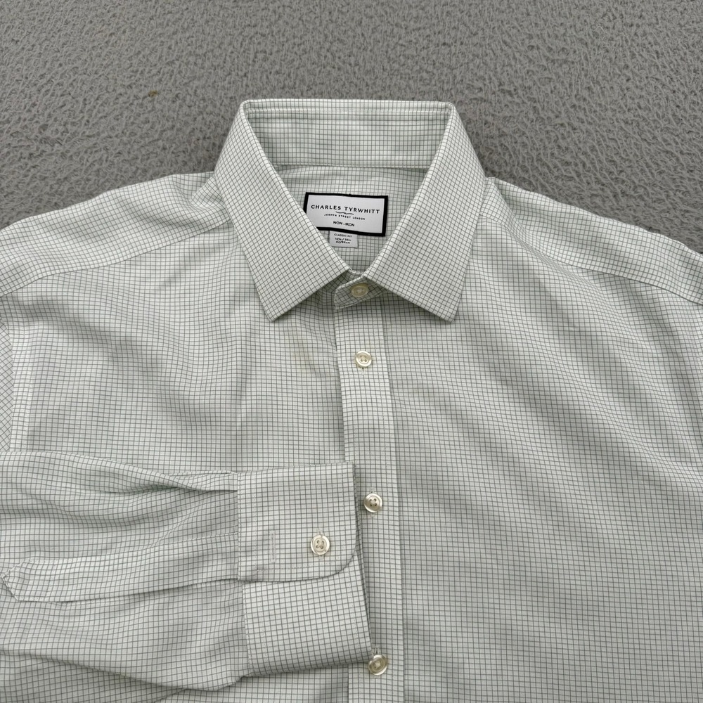 Charles Tyrwhitt Dress Shirt Mens 16.5/30 Green Non-Iron Check Shirt *READ